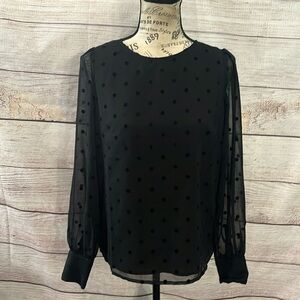 J. Crew Factory Flock Dot Top Blouse NWT Sheer Sleeves Size XS Black